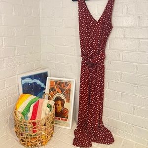 Polka Dot Belted Wide Leg Jumpsuit